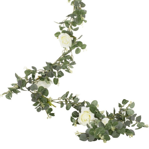 Eukalyptusgirlande mit weißen Rosen