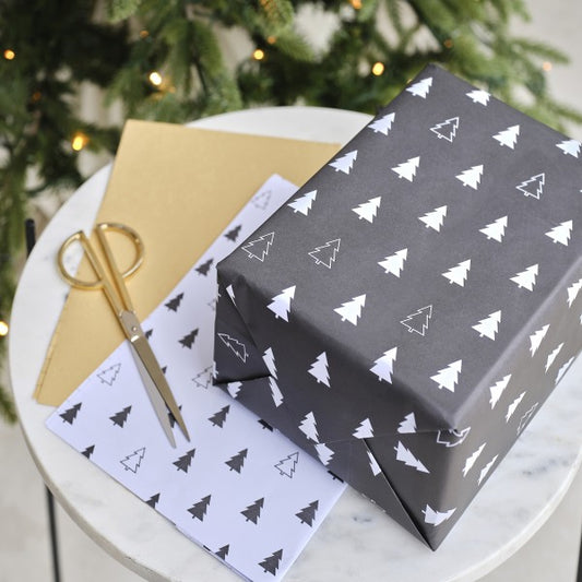 Geschenkpapier - Weihnachtsbaum - Schwarz/Weiß