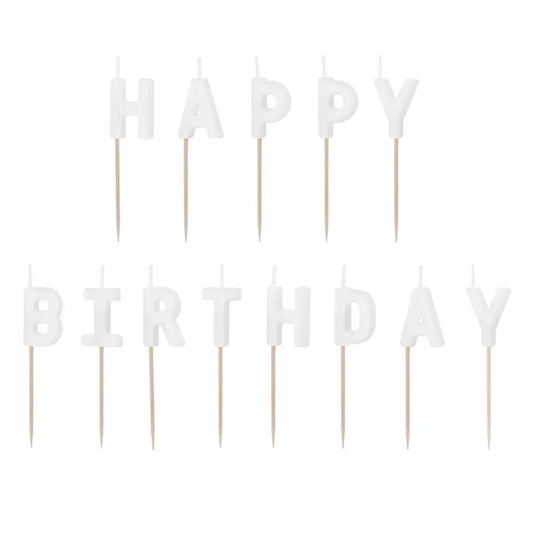 Kuchenkerzen - Happy Birthday - Weiß