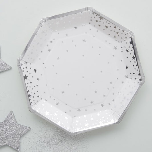 Pappteller - Silber Sterne - 8 Stück